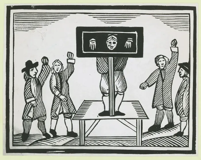 Framed Print : Spectators near Man in Stocks Framed Print : Spectators near Man in Stocks