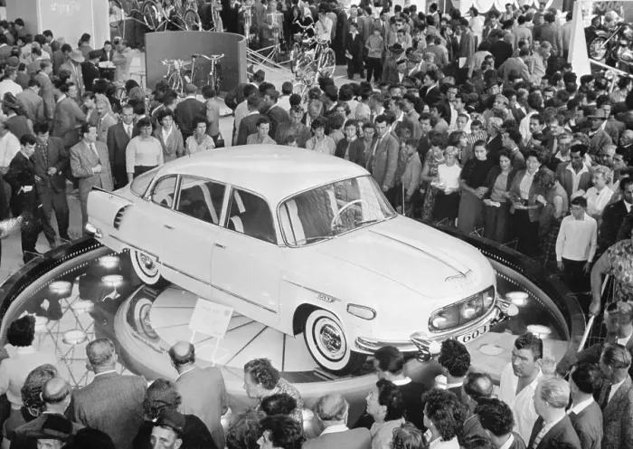 Framed Print : Spectators at New Automobile Trade Fair Framed Print : Spectators at New Automobile Trade Fair