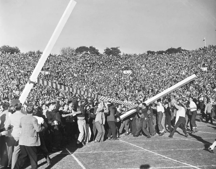 Framed Print : Spectators Tearing Down Goal Post Framed Print : Spectators Tearing Down Goal Post
