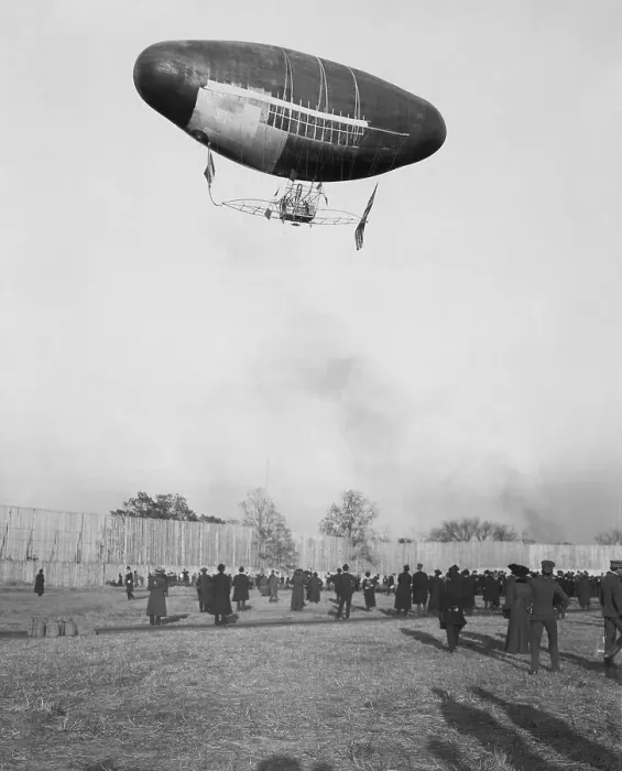 Framed Print : Spectators Watch Dirigible Blimp Land Framed Print : Spectators Watch Dirigible Blimp Land