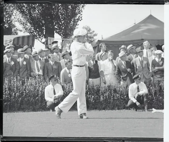 Framed Print : Spectators Watching C. Ross Somerville Swinging Golf Club Framed Print : Spectators Watching C. Ross Somerville Swinging Golf Club
