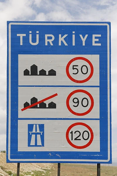 Speed limit sign at the Turkish border, Dogubeyazit, Eastern Anatolia Region, Anatolia Province, Turkey