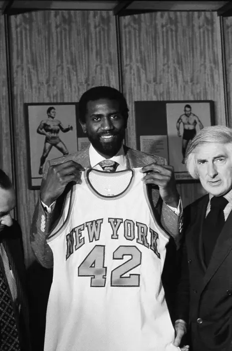 Framed Print : Spencer Haywood Holding New York Knicks Uniform Framed Print : Spencer Haywood Holding New York Knicks Uniform