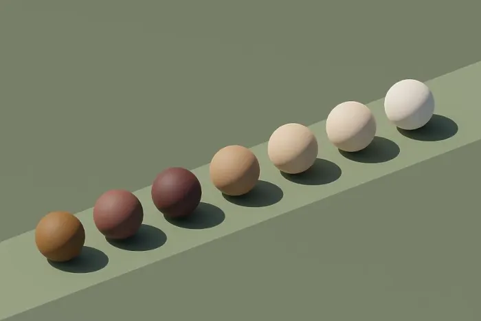 Framed Print : Spheres arranged in line in different skin tones Framed Print : Spheres arranged in line in different skin tones