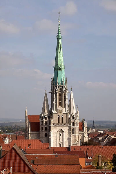 Spire of Marienkirche Church in Muhlhausen, Unstrut Hainich district, Thuringia, Germany