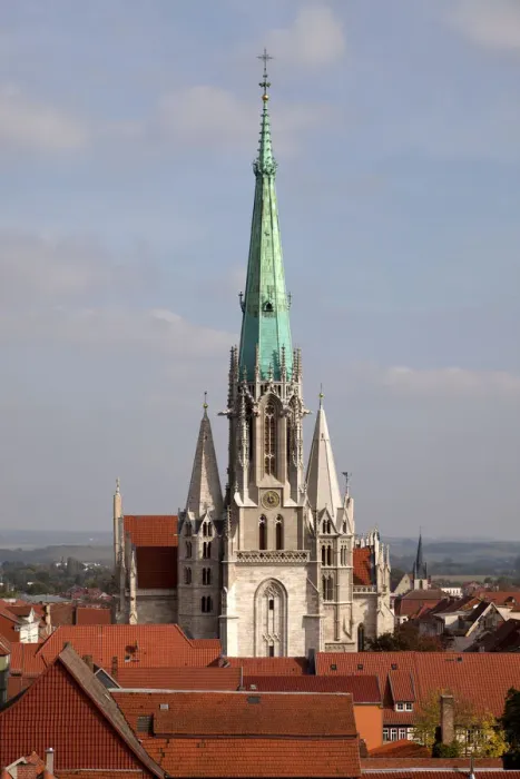 Framed Print : Spire of Marienkirche Church in Muhlhausen, Unstrut Hainich district, Thuringia, Germany Framed Print : Spire of Marienkirche Church in Muhlhausen, Unstrut Hainich district, Thuringia, Germany