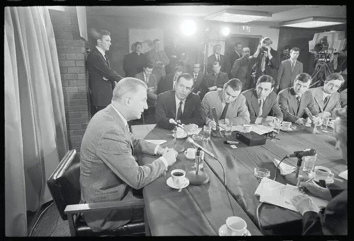 Framed Print : Spiro Agnew Conversing with News Media Framed Print : Spiro Agnew Conversing with News Media