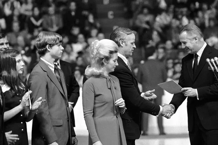 Framed Print : Spiro Agnew Giving Gordon Howe a Letter Framed Print : Spiro Agnew Giving Gordon Howe a Letter