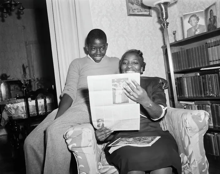 Framed Print : Spottswood Bolling and Mother Reading Newspaper Framed Print : Spottswood Bolling and Mother Reading Newspaper