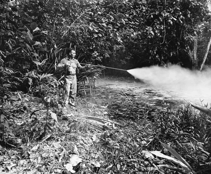 Framed Print : Spraying Oil on a Swamp on Guadalcanal Framed Print : Spraying Oil on a Swamp on Guadalcanal