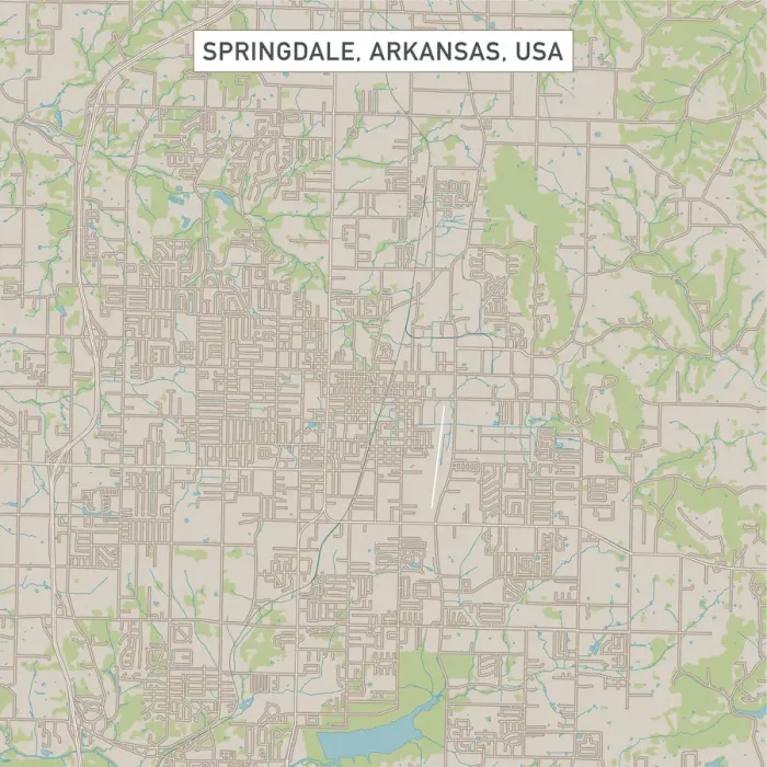 Framed Print : Springdale Arkansas US City Street Map Framed Print : Springdale Arkansas US City Street Map