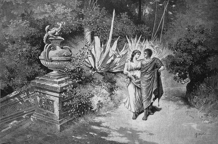 Framed Print : Springtime of Love in Ancient Rome, Young Couple Walking through the Park, Italy, Historic, digital reproduction of an original 19th century painting, original date not known Framed Print : Springtime of Love in Ancient Rome, Young Couple Walking through the Park, Italy, Historic, digital reproduction of an original 19th century painting, original date not known