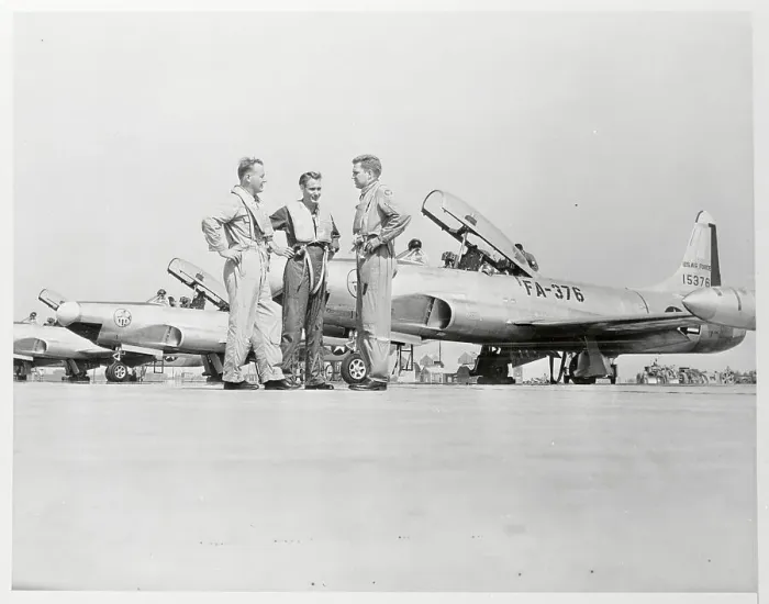 Framed Print : Squadron Pilots Standing on Runway Framed Print : Squadron Pilots Standing on Runway