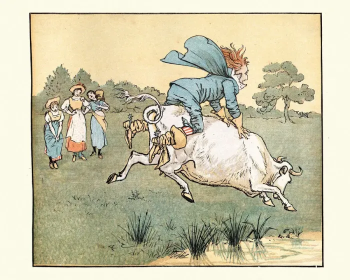 Framed Print : Squire riding the cow, while the milkmaids laugh at him