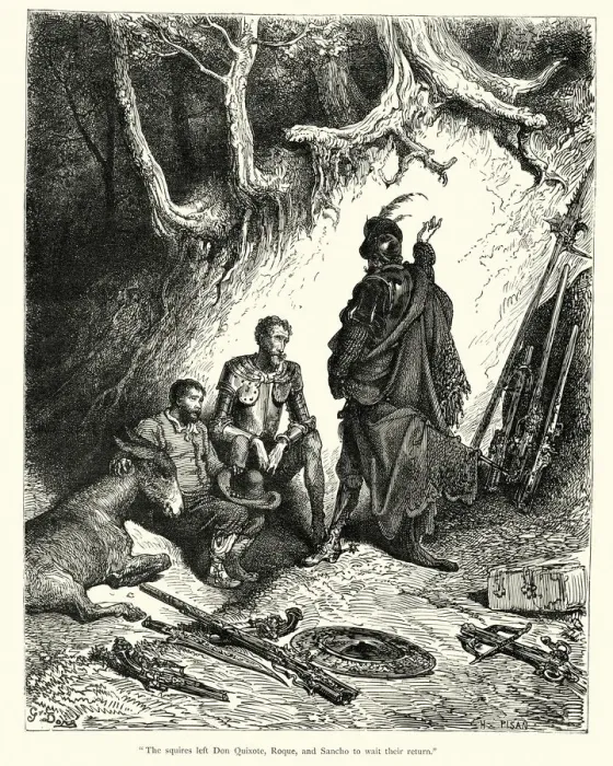 Framed Print : The squires left Don Quixote, Roque and Sancho to wait Framed Print : The squires left Don Quixote, Roque and Sancho to wait