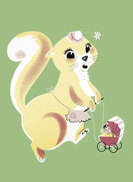 Squirrel and Baby Carriage