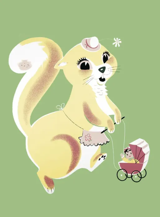 Framed Print : Squirrel and Baby Carriage Framed Print : Squirrel and Baby Carriage