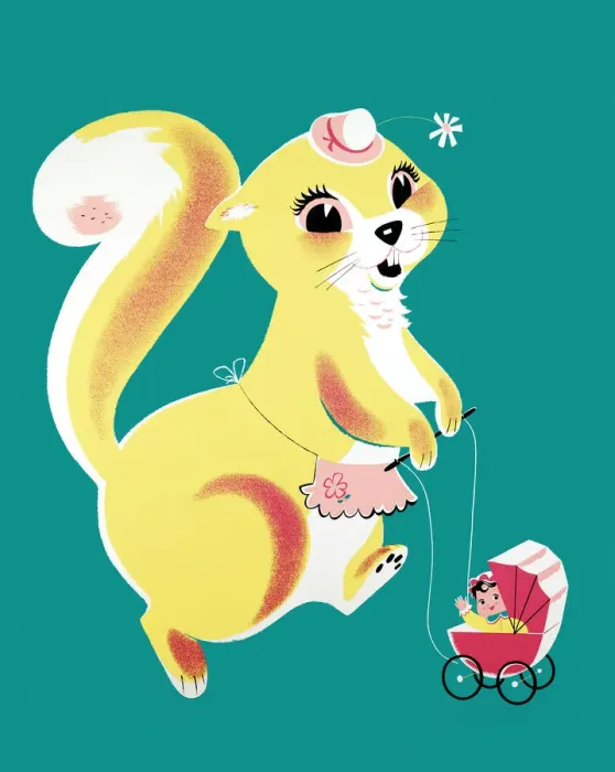 Framed Print : Squirrel Pushing a Doll Buggy Framed Print : Squirrel Pushing a Doll Buggy