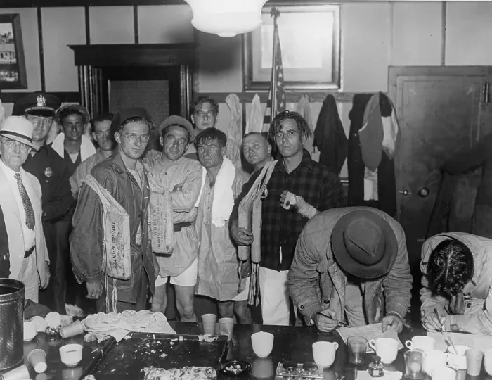 Framed Print : S.S. Morro Castle Survivors At Police Station Framed Print : S.S. Morro Castle Survivors At Police Station