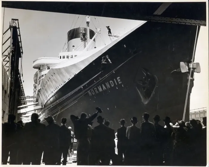 Framed Print : S.S. Normadie Observed At Pier