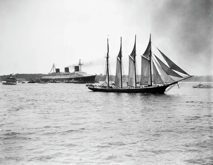 Framed Print : S.S. Normandie Passing Sailboat Framed Print : S.S. Normandie Passing Sailboat