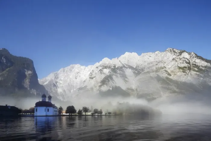 Framed Print : St. Bartholomae church, morning fog on Lake Koenigssee, Mt. Watzmann, Nationalpark Berchtesgaden national park, Berchtesgadener Land, Upper Bavaria, Bavaria, Germany, Europe Framed Print : St. Bartholomae church, morning fog on Lake Koenigssee, Mt. Watzmann, Nationalpark Berchtesgaden national park, Berchtesgadener Land, Upper Bavaria, Bavaria, Germany, Europe
