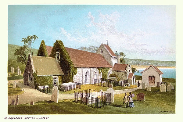 St Brelade's Parish Church, Jersey, Channel Islands, Victorian landscape art 19th Century