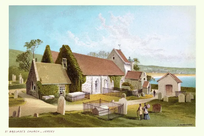 Framed Print : St Brelade's Parish Church, Jersey, Channel Islands, Victorian landscape art 19th Century Framed Print : St Brelade's Parish Church, Jersey, Channel Islands, Victorian landscape art 19th Century