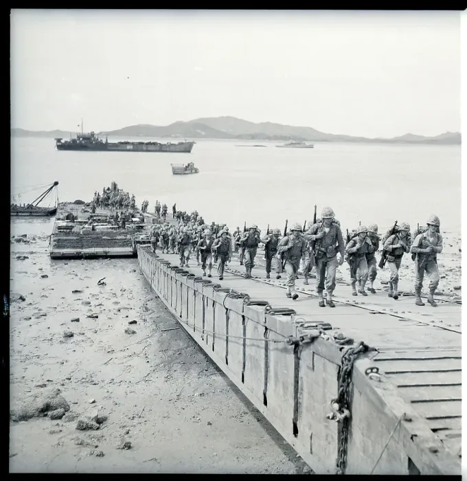 Framed Print : |St Division Marines Move Up On Pier