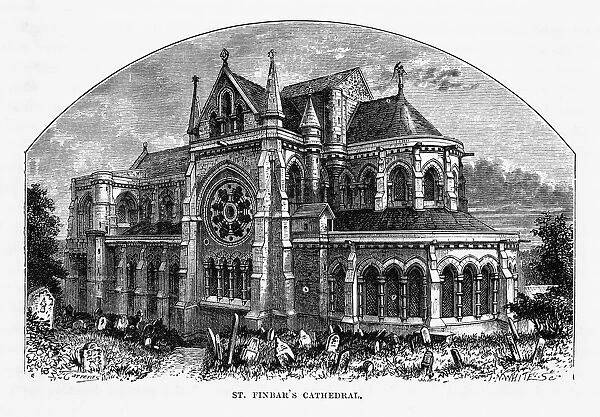 St. Finbaras Cathedral, Cork, County Cork, Ireland Victorian Engraving, 1840