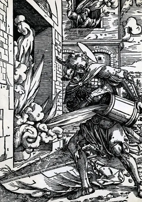 Framed Print : St. Florian Pouring Water On Fire