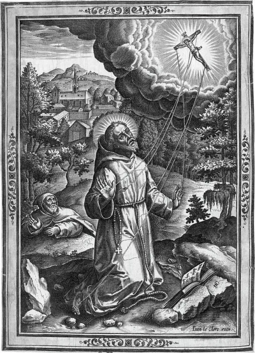 Framed Print : St. Francis of Assisi Receiving the Stigmata Engraving by Jean Leclerc Framed Print : St. Francis of Assisi Receiving the Stigmata Engraving by Jean Leclerc