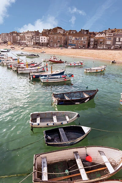 St Ives Boats. Boats bobbing about in the water in the pretty town of St Ives cornwall