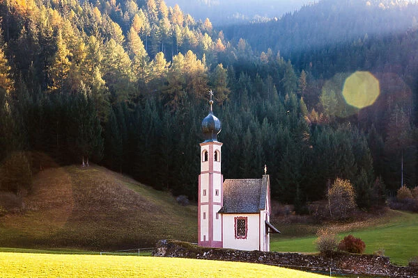 St Johannes church in autumn, Funes valley