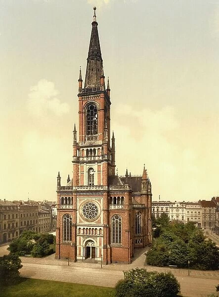 St. John's Church in Duesseldorf, North Rhine-Westphalia, Germany, Historic, digitally restored reproduction of a photochromic print from the 1890s