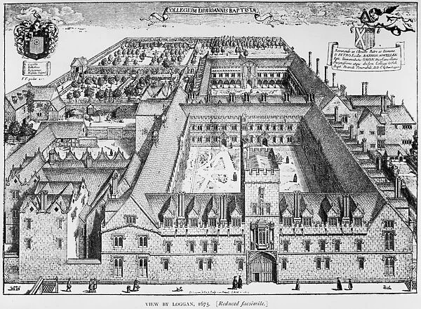 St Johns College. An engraving of the college of St John the Baptist