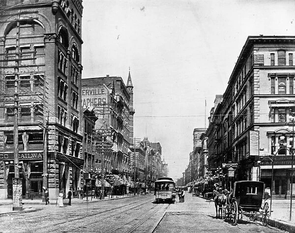 St Louis. circa 1890: Broadway, north from Chestnut Street, St Louis, Missouri