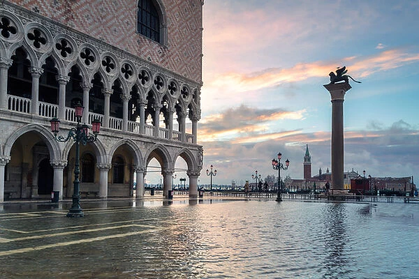 St Marks square flooded with acqua alta, Venice