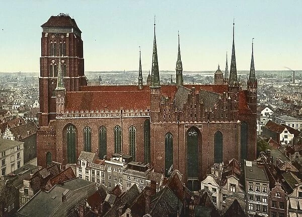 St. Mary's Church in Gdansk, formerly Germany, now Gdansk in Poland, Germany, Historic, digitally restored reproduction of a photochrome print from the 1890s