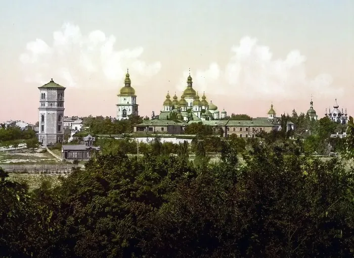 Framed Print : St. Michael's Monastery, Kiev, Russia, Ukraine, c. 1890, Historic, digitally enhanced reproduction of a photochrome print of the period