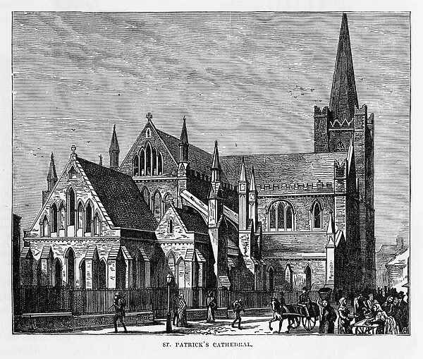 St. Patricks Cathedral in Dublin, Ireland Victorian Engraving, 1840