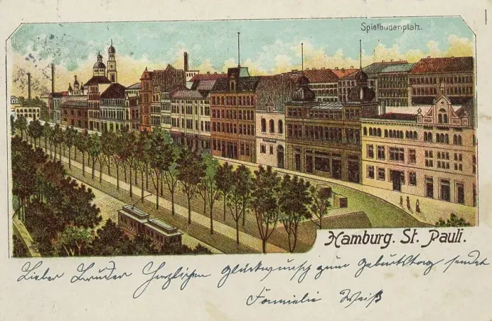 Framed Print : St. Pauli, Hamburg, Germany, postcard with text, view around ca 1910, historical, digital reproduction of a historical postcard, public domain, from that time, exact date unknown