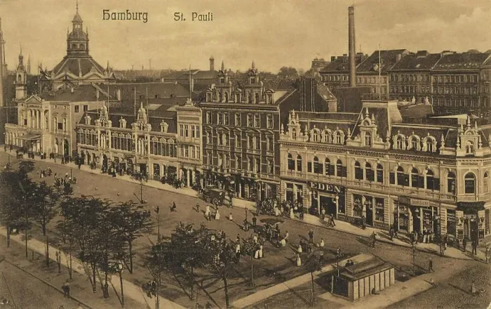 Framed Print : St. Pauli, Hamburg, Germany, postcard with text, view around ca 1910, historical, digital reproduction of a historical postcard, public domain, from that time, exact date unknown Framed Print : St. Pauli, Hamburg, Germany, postcard with text, view around ca 1910, historical, digital reproduction of a historical postcard, public domain, from that time, exact date unknown
