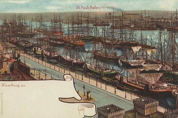 St. Pauli, Harbour, Hamburg, Germany, postcard with text, view around ca 1910, historical, digital reproduction of a historical postcard, public domain, from that time, exact date unknown