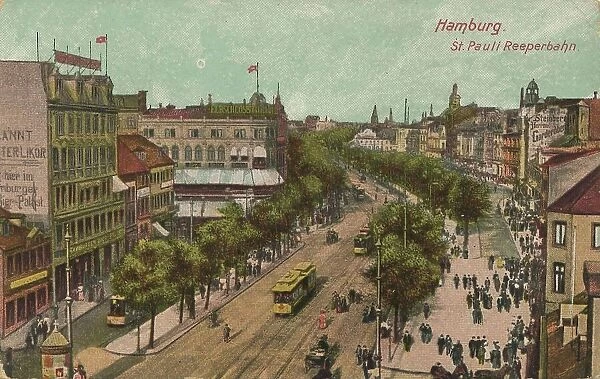St. Pauli, Reeperbahn, Hamburg, Germany, postcard with text, view around ca 1910, historical, digital reproduction of a historical postcard, public domain, from that time, exact date unknown