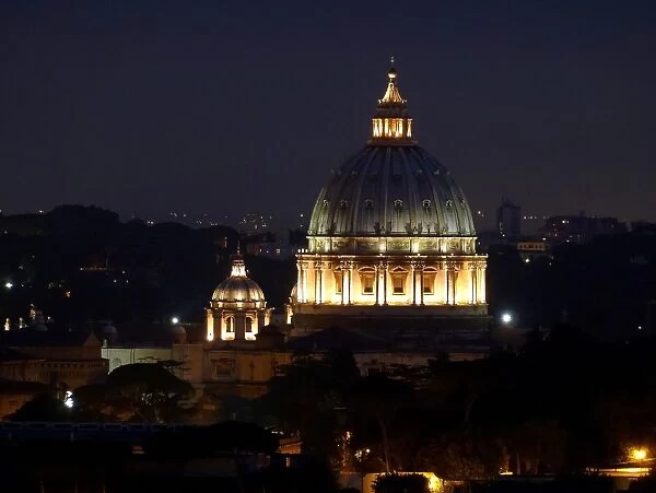 St. Peters Basilica Dome at night, Vatican City