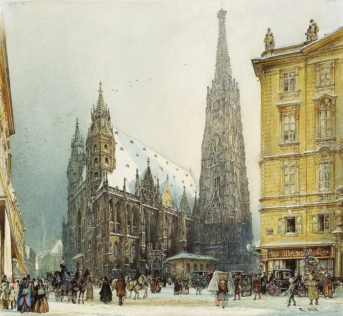 Framed Print : The St, Stephen?s Cathedral in the Christmas Time, Around 1850, Watercolour, Private Collection Framed Print : The St, Stephen?s Cathedral in the Christmas Time, Around 1850, Watercolour, Private Collection