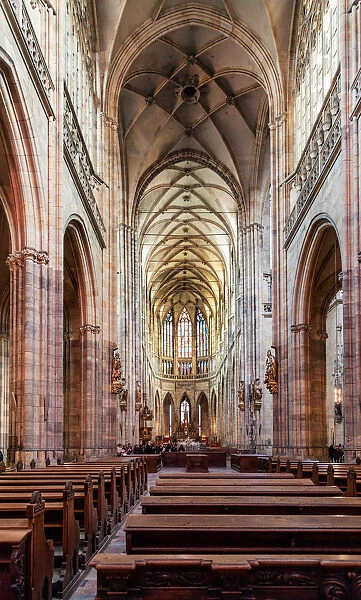 St Vitus Cathedral. The Gothic interior of St. Vitus Cathedral in Prague, Czech Republic