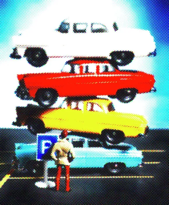 Framed Print : Stacked Cars in Parking Lot Framed Print : Stacked Cars in Parking Lot