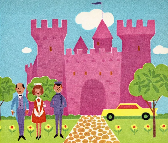 Framed Print : Staff in Front of Pink Castle